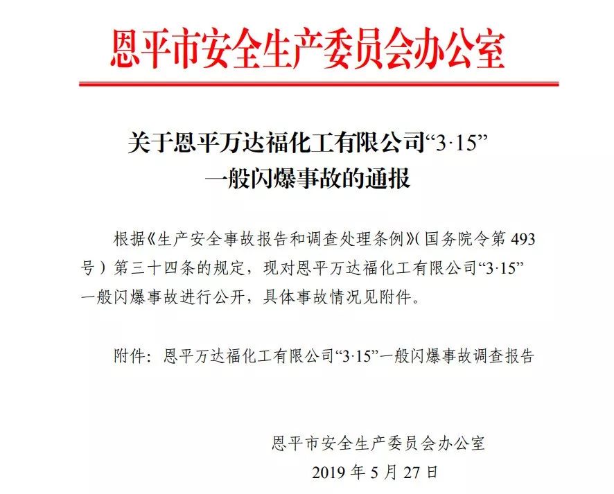 2019 恩平万达福化工有限公司“3· 15” 一般闪爆事故调查报告